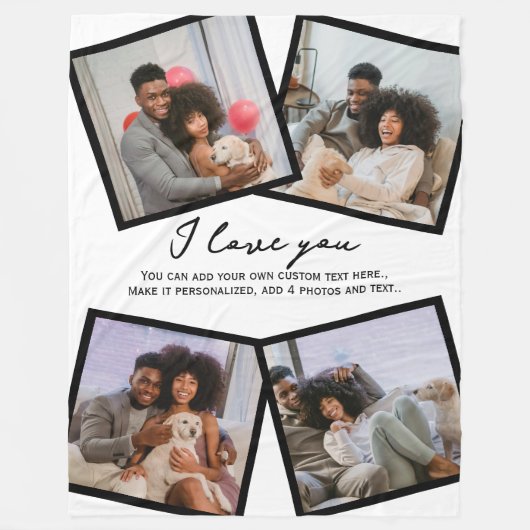 4 Foto Personalisiert und Textvorlage Fleecedecke (Vorderseite)