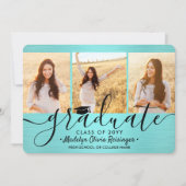 4 Foto Pinsel Aquamarin Blue Black Simple Abschlus Ankündigung (Vorderseite)