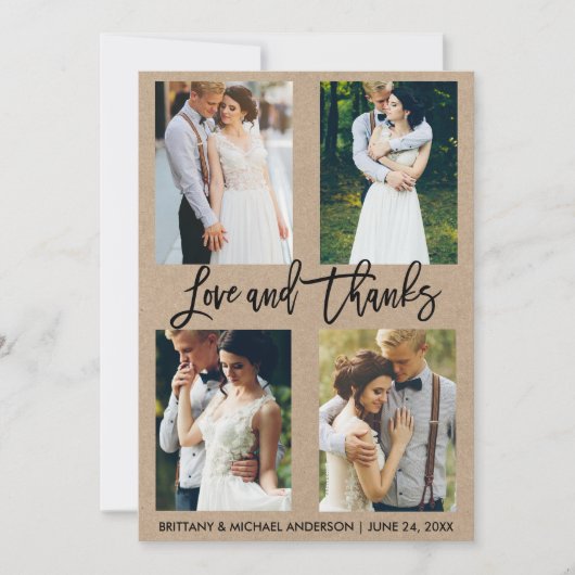 4 Foto Pinselschrift Liebe Dank Wedding Kraft Dankeskarte (Vorderseite)