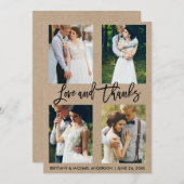 4 Foto Pinselschrift Liebe Dank Wedding Kraft Dankeskarte (Vorne/Hinten)