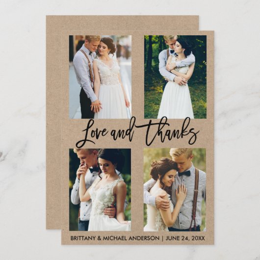 4 Foto Pinselschrift Liebe Dank Wedding Kraft Dankeskarte (Vorne/Hinten)