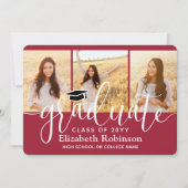 4 Foto Red & White Modern Script Graduation Party Einladung (Vorderseite)