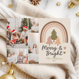 4 Foto Retro Neutral Regenbogen Merry & Bright Feiertagskarte