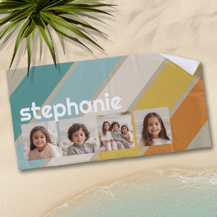 4 Foto Retro-Streifenmuster funky Name Strandtuch