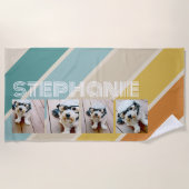 4 Foto Retro-Streifenmuster funky Name Strandtuch (Vorderseite)