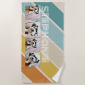 4 Foto Retro Stripe Muster Funky name Strandtuch (Vorderseite)