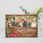 4 FOTO Retro Weihnachten Roter LKW Rustikaler Gruß (Stehend Vorderseite)