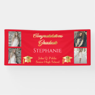 4 Foto Rot Gold Gratuliere Absolvent Name Schule Banner