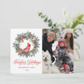4 FOTO Roter Kardinal Weihnachtsfeier Feiertagskarte (Stehend Vorderseite)