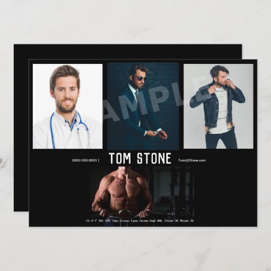 4 Foto-Schauspielerheadshot-Baut.-Karten-Schablone Einladung (Vorne/Hinten)