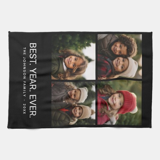 4 Foto Schwarz-weiß Minimalistisch - Bestes Jahr Geschirrtuch (Horizontal)