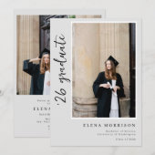 4 Foto Script Gray 2025 Graduation Einladungen (Vorne/Hinten)