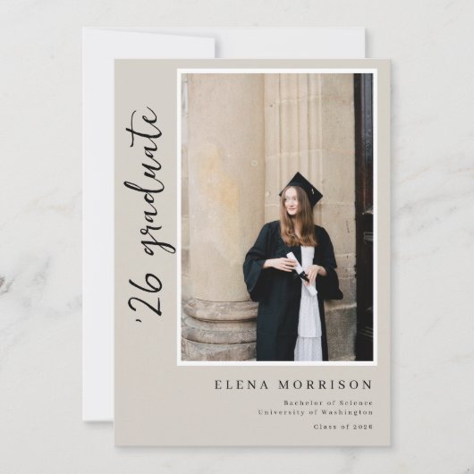 4 Foto Script Neutral 2025 Graduation Einladungen (Vorderseite)