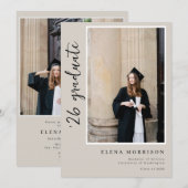 4 Foto Script Neutral 2025 Graduation Einladungen (Vorne/Hinten)