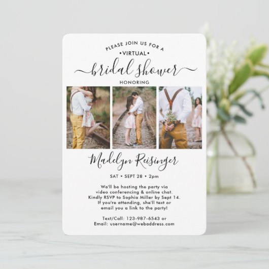 4 Foto Script Virtual Long Distance Brautparty Einladung (Stehend Vorderseite)