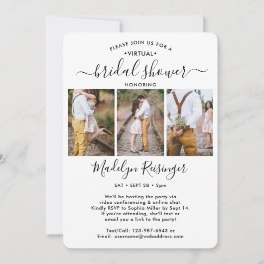 4 Foto Script Virtual Long Distance Brautparty Einladung (Vorderseite)