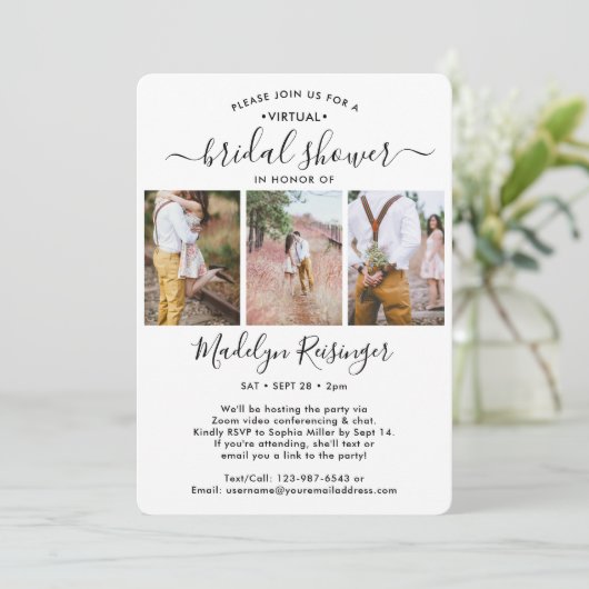 4 Foto Script Virtual Long Distance Brautparty Einladung (Stehend Vorderseite)