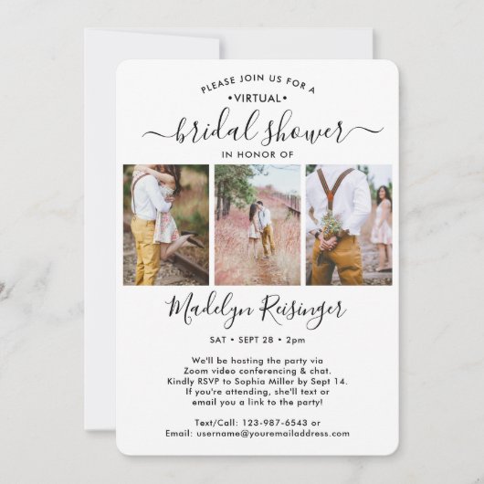 4 Foto Script Virtual Long Distance Brautparty Einladung (Vorderseite)