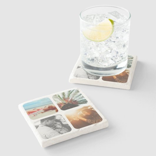 4 Foto Stone Untersetzer Template Raster gerundet (Seitenansicht)