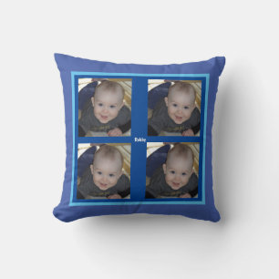 4 Foto Template Baby Boy Kids Blue Gift Thread Kissen