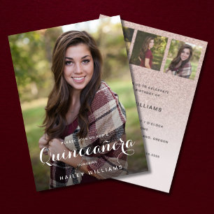 4 Foto Trendy Pink Quinceañera Geburtstagsparty Einladung