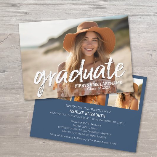 4 Foto Trendy Script Graduation Party Einladung