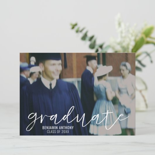 4 Foto Trendy Script Moderner Abschluss Einladung (Stehend Vorderseite)