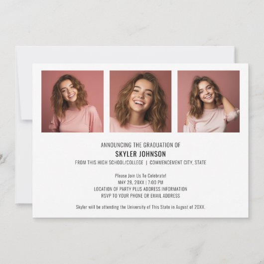 4 Foto Trendy Script Moderner Abschluss Einladung (Rückseite)