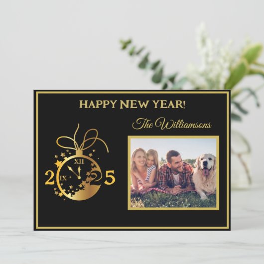 4-Foto-Uhr-Karte zum Jahresvergnügen wechseln Einladung (Stehend Vorderseite)