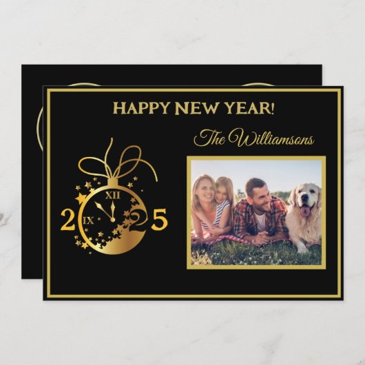 4-Foto-Uhr-Karte zum Jahresvergnügen wechseln Einladung (Vorne/Hinten)