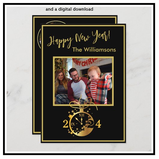 4-Foto-Uhr-Karte zum Jahresvergnügen wechseln Einladung
