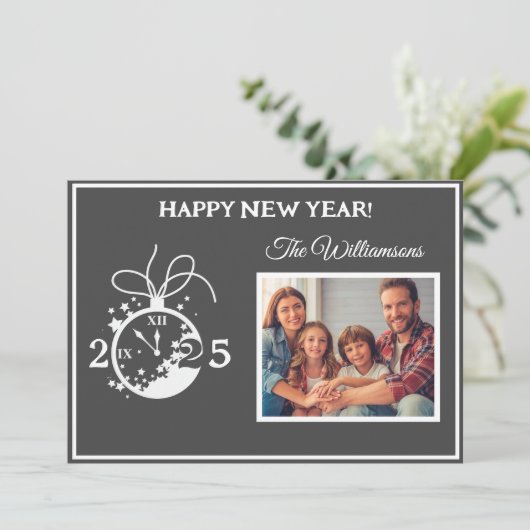 4-Foto-Uhr-Karte zum Jahresvergnügen wechseln Einladung (Stehend Vorderseite)