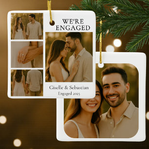 4-Foto-Verlobungs-Collage Weihnachten Keramikornament