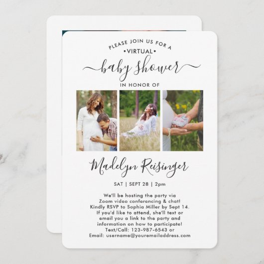 4 Foto Virtual Long Distance Baby Dusche per Mail Einladung (Vorne/Hinten)