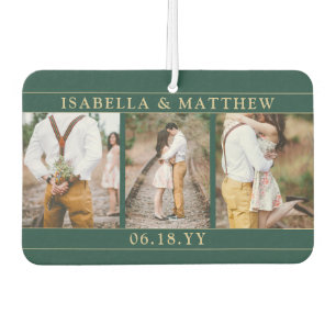 4 Foto Wedding Collage Elegantes Grün & Gold Herz Autolufterfrischer
