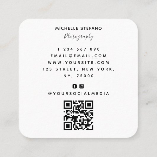 4 Foto Wedding Collage Fotograf QR Code Frame Quadratische Visitenkarte (Rückseite)