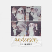 4 Foto Wedding Collage Handgeschriebener Nachname Fleecedecke (Vorderseite)