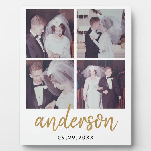 4 Foto Wedding Collage Handgeschriebener Name Fotoplatte (Vorderseite)
