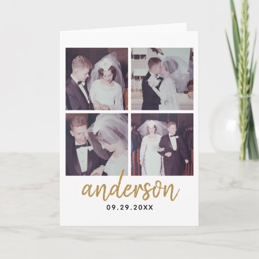 4 Foto Wedding Collage Handgeschriebener Name Karte (Vorderseite)
