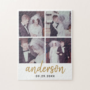 4 Foto Wedding Collage Handgeschriebener Name Puzzle