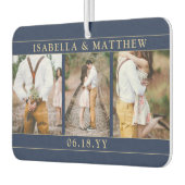 4 Foto Wedding Collage Navy Blue & Gold Heart Autolufterfrischer (Links)