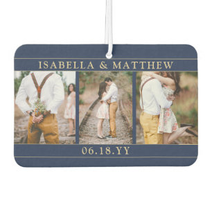 4 Foto Wedding Collage Navy Blue & Gold Heart Autolufterfrischer