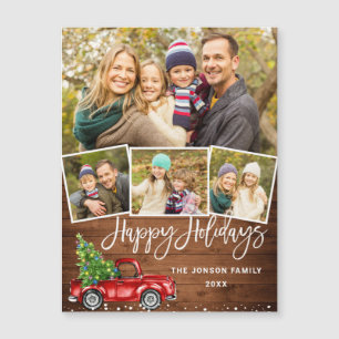 4 FOTO Weihnachten Rotes Lastwagen Gruß Magnetkart Magnetkarte