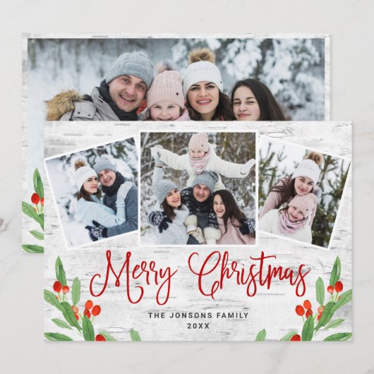 4 FOTO Weihnachten Rustikale Birch Bark Gruß (Vorne/Hinten)