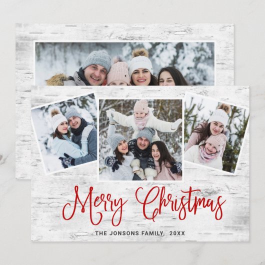 4 FOTO Weihnachten Rustikale Birch Bark Gruß (Vorne/Hinten)
