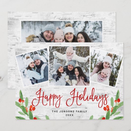 4 FOTO Weihnachten Rustikale Birch Bark Gruß (Vorne/Hinten)