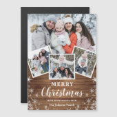 4 FOTO Weihnachten Rustikales Holz Magnetkarte (Vorne/Hinten)