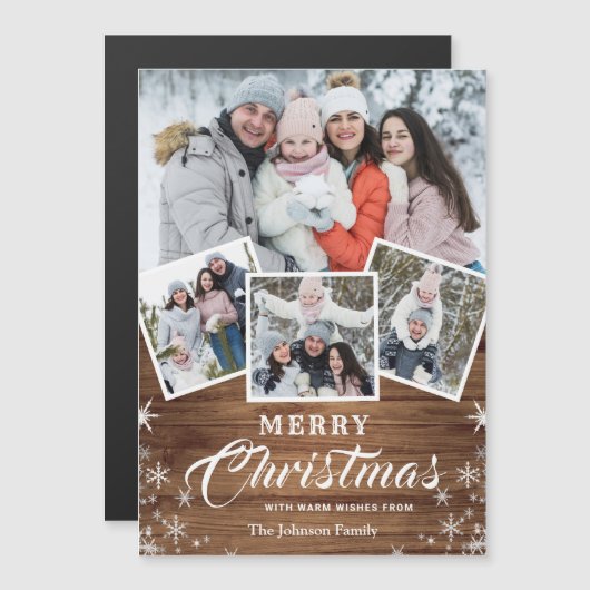 4 FOTO Weihnachten Rustikales Holz Magnetkarte (Vorne/Hinten)