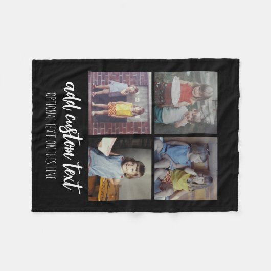 4 FotoCollage - 2 Zeilen Text - Farbe bearbeiten Fleecedecke (Vorderseite (Horizontal))