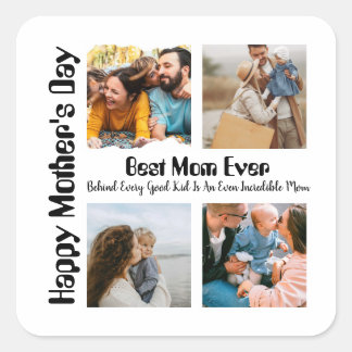 4 FotoCollage Beste Mama je Quadratischer Aufkleber